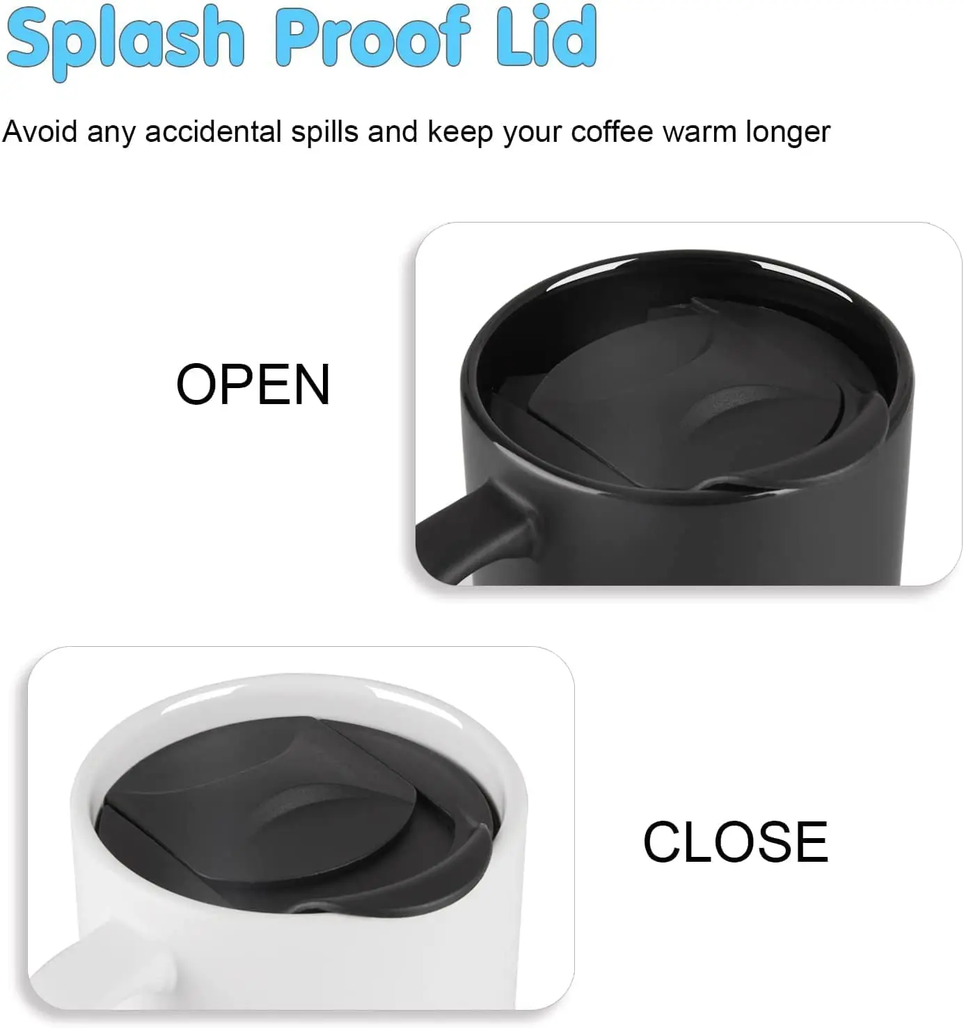 Ceramic Matte Black Mug Set With Cork Bottom And Spillresistant Lid