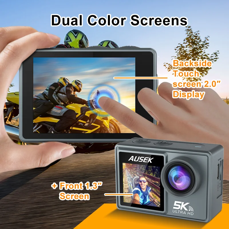 180 Degree Viewing Angle Action Camera Double Screen Deep Diving Action Camera Outdoor Action Camera 60 Fps