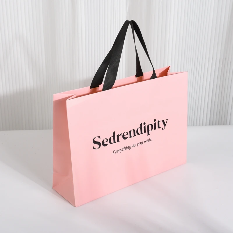 Luxury Boutique Packaging Custom Print Black Private Label Gift Paper Bag A4 Size