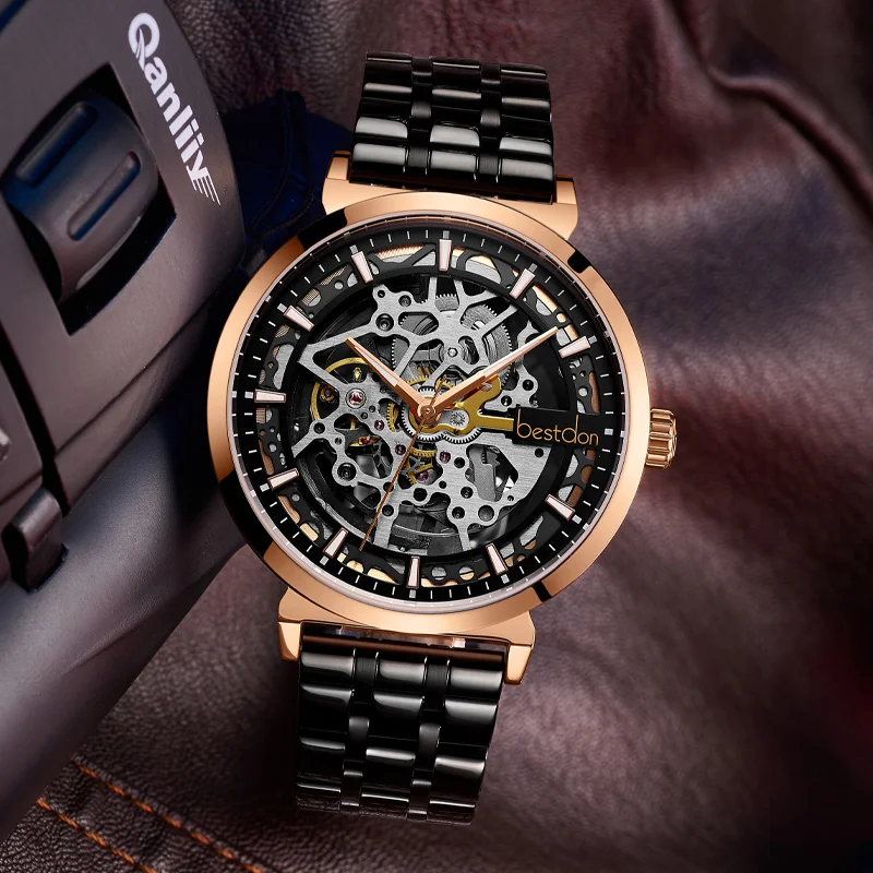 Bestdon BD7170G Skeleton Mechanical Watch Rose Gold Mens