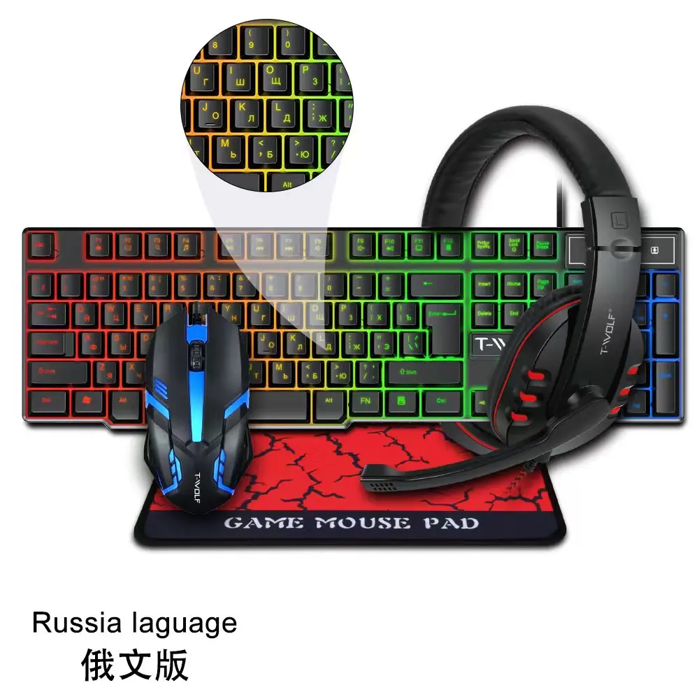 Thunder Wolf TF-600 Set Tastiera E Mouse Gaming – Piastra In Metallo, Luci LED, Plug And Play – Cablato