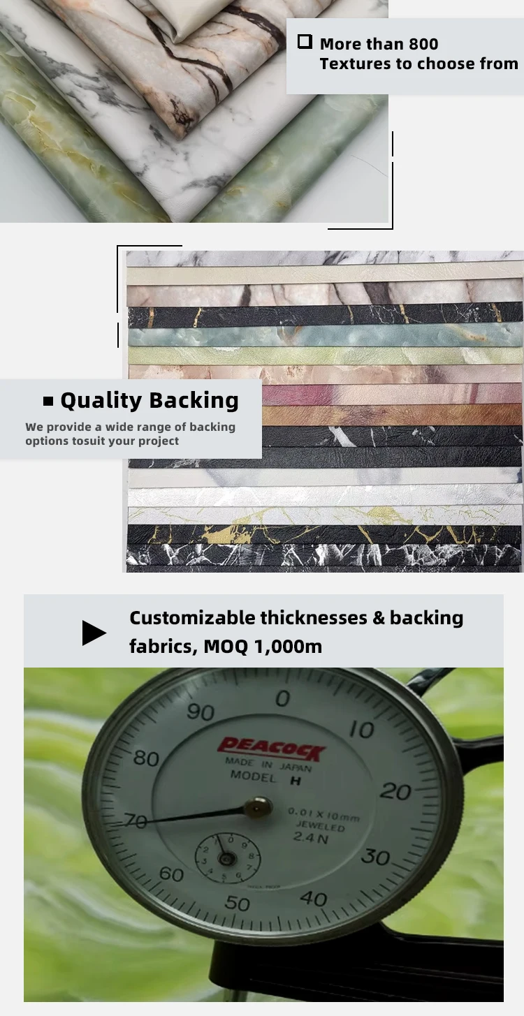 Marbling Grain Printed PVC Leather with Double Brushed Backing in 20 Colors for Bags and Wallets