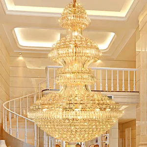 Zeal Lighting Luxury Villa Hotel Large Pendant Light European Golden Fancy Led Luxurious Golden Crystal  Ball Chandeliers