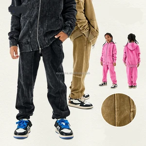 Customizable Kids Apparel 350g Pants Eco Friendly Dyeing Soft Fabric Distressed Spliced Joggers Boys Girls