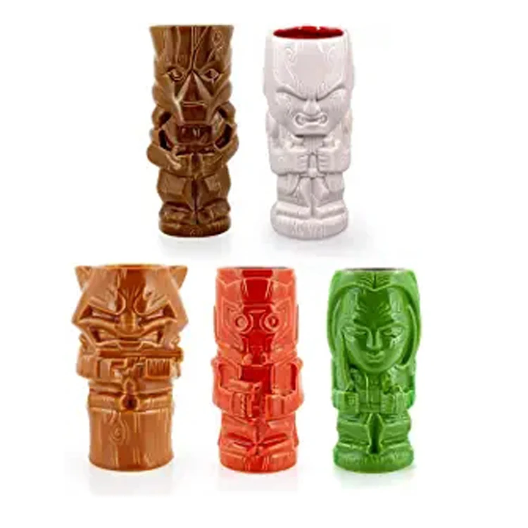 Custom Cocktail Shot Tiki Glasses Set of 4 Tumblers Ceramic Hawaiian Luau  Party Mugs Drinkware Cute Exotic Cocktail Tiki Barware
