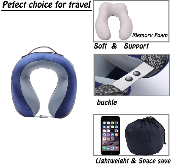 Removable Cover Memory Foam U Shape Neck Pillow with Handle Head Support Christmas Present Travel Neck Pillow for Airplane/Car