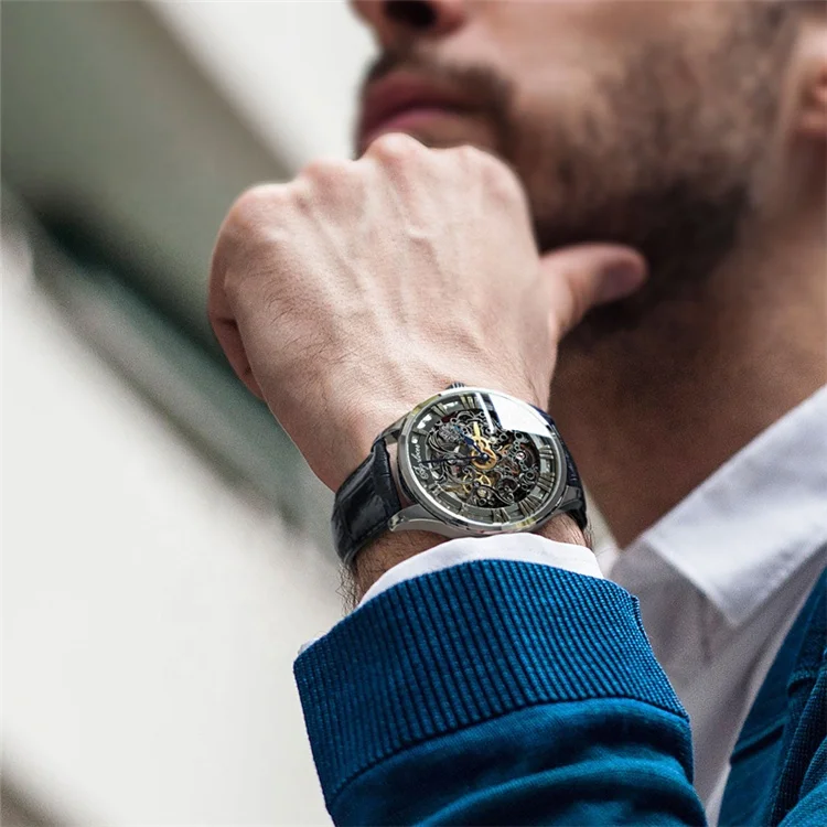 Agelocer Orologio Uomo Automatico Scheletrato - Acciaio 316L Quadrante 40mm - Riserva Carica 80 Ore - Cinturino Pelle Francese