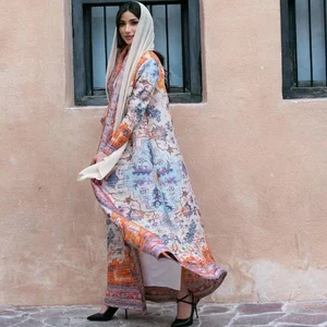 High Quality Printed Women Robe Plus Size Windbreaker With Pleated Design Factory Miyake Traditional Muslim Abaya