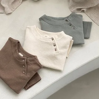 ins Spring and Autumn Newborn Baby Cotton Casual Long Sleeve T-Shirt Infant Baby Spring Open Button Bottoming Shirt