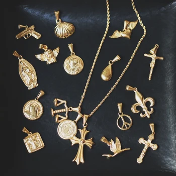 Wholesale 18K Gold Plated Mixed Design Angle Shell Cross Stainless Steel Charms For Jewelry Making