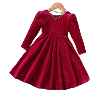 Children's Autumn and Winter Velvet Bow Christmas Princess Dress for Girls