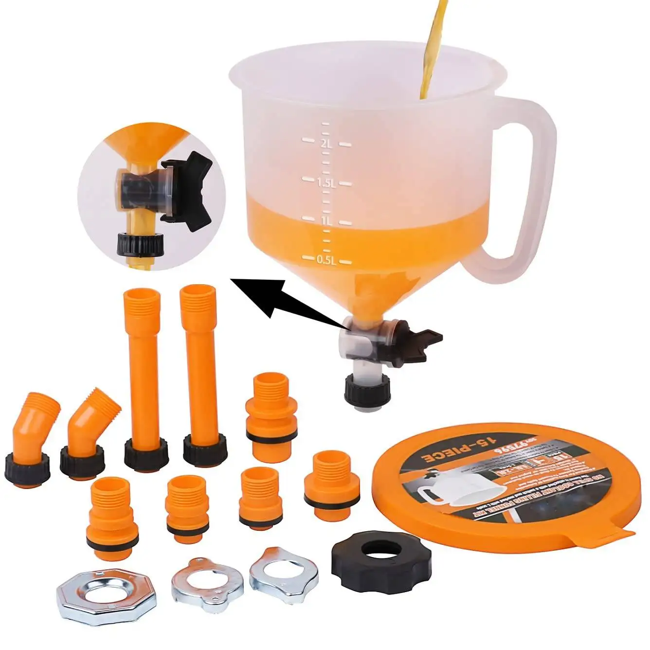 No-Spill Coolant Funnel Kit with Valve Switch Radiator Bleeder Funnel Kit