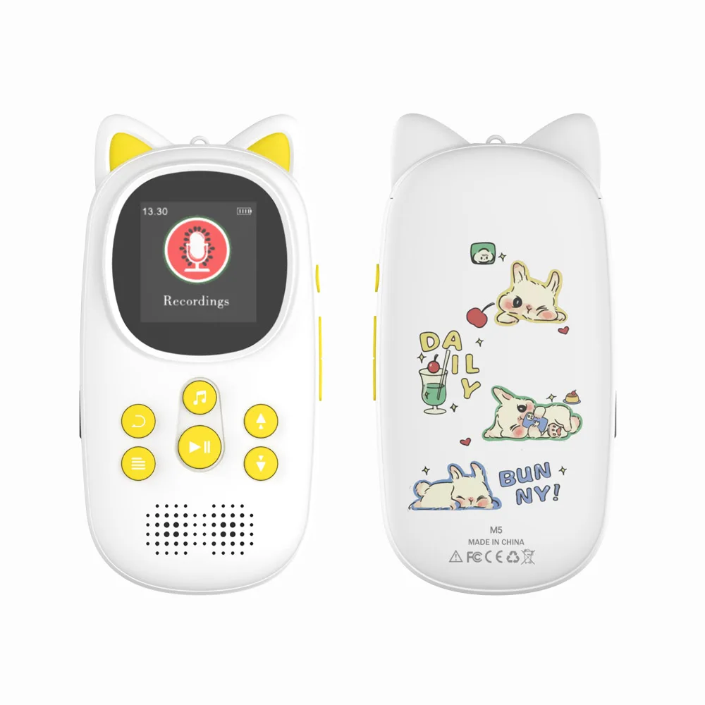 Mini MP3 Player with Cute Cat Design Bluetooth & USB Support Portable Watch Style for Audio Video Includes Earphone Accessory