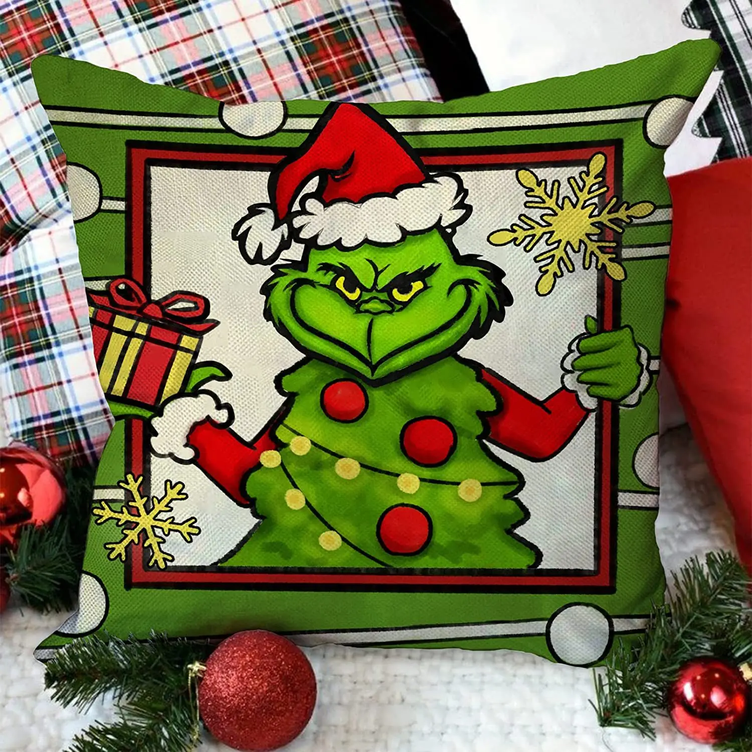 Christmas Throw Pillow Cover For Christmas Decoration Green Monster