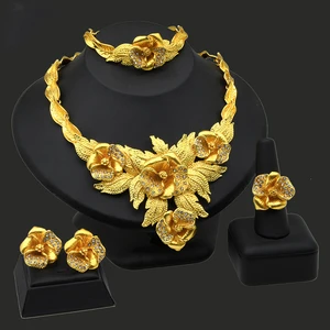Luxury Designer Inspired Jewelry Sets Flower Set Women Necklace Earrings Ring Bracelet Exquisite Fancy Wedding Fashion Jewelry