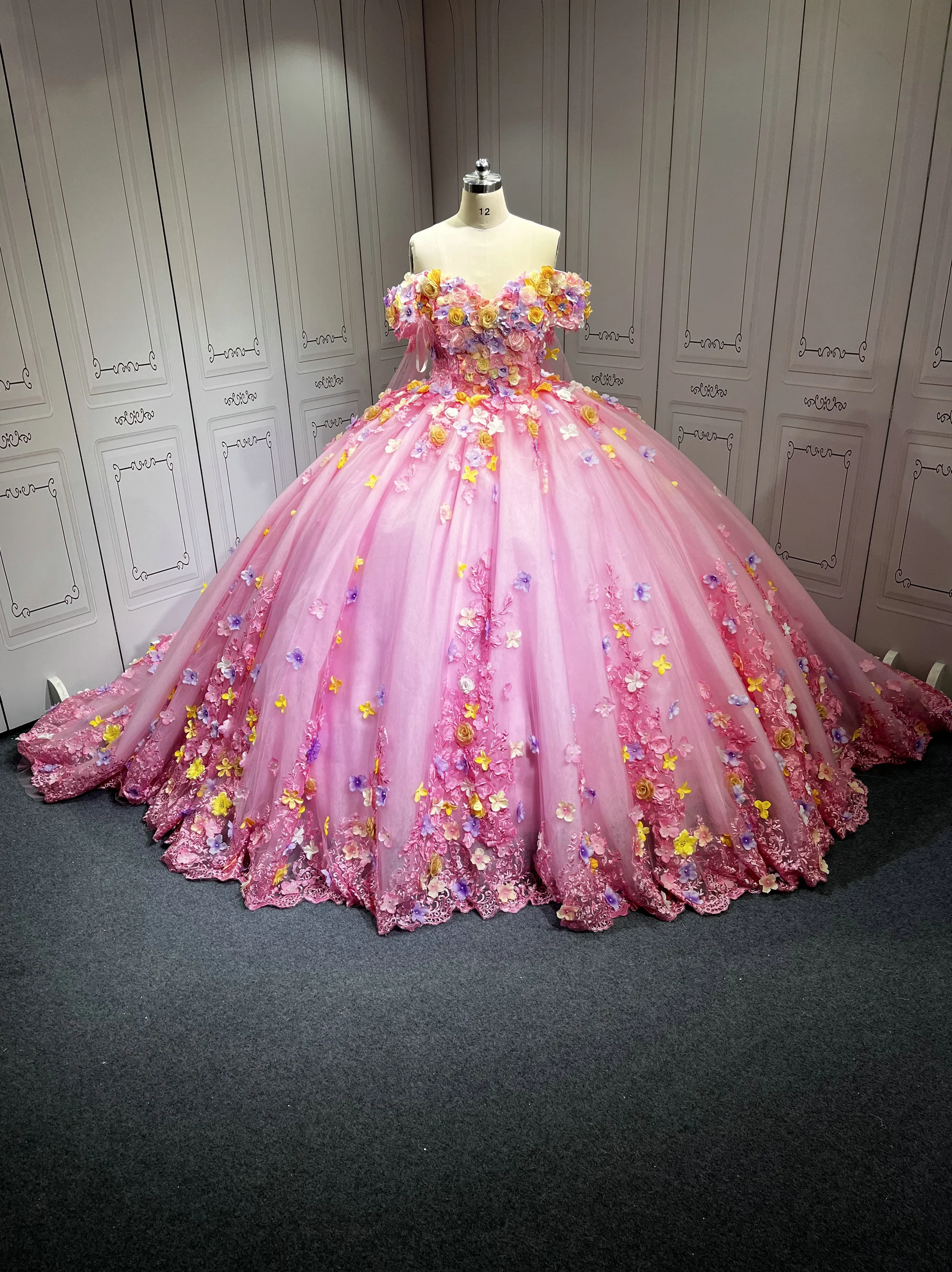 pink quince dress with butterflies Princess 3D Butterfly Beading Crystal Ball Gown Quinceanera Dresses Illusion Sequined Appliques Lace Corset Vestidos De 15 Aos fg5467