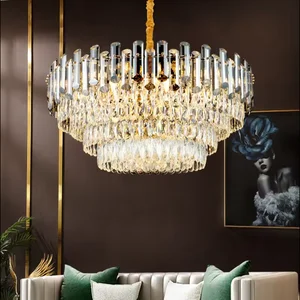 Trending Hanging Lamp Chandeliers Dining Room Modern Round Iron Gray K9 Crystal Chandelier