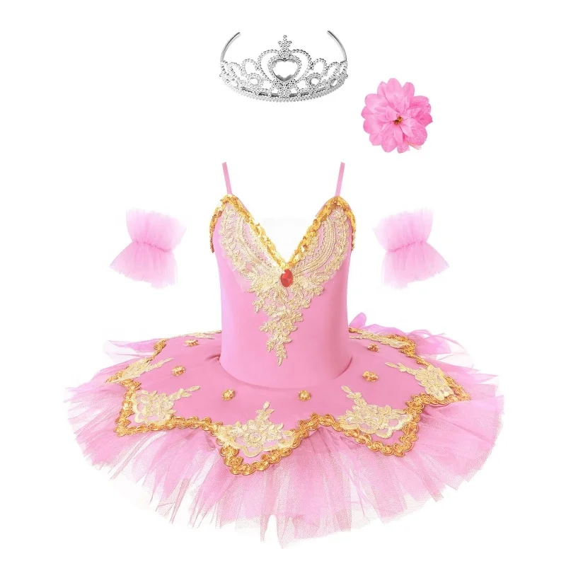 New Swan Girls Tutu Ballet Dress Spaghetti Straps Sequins Ballerina ...