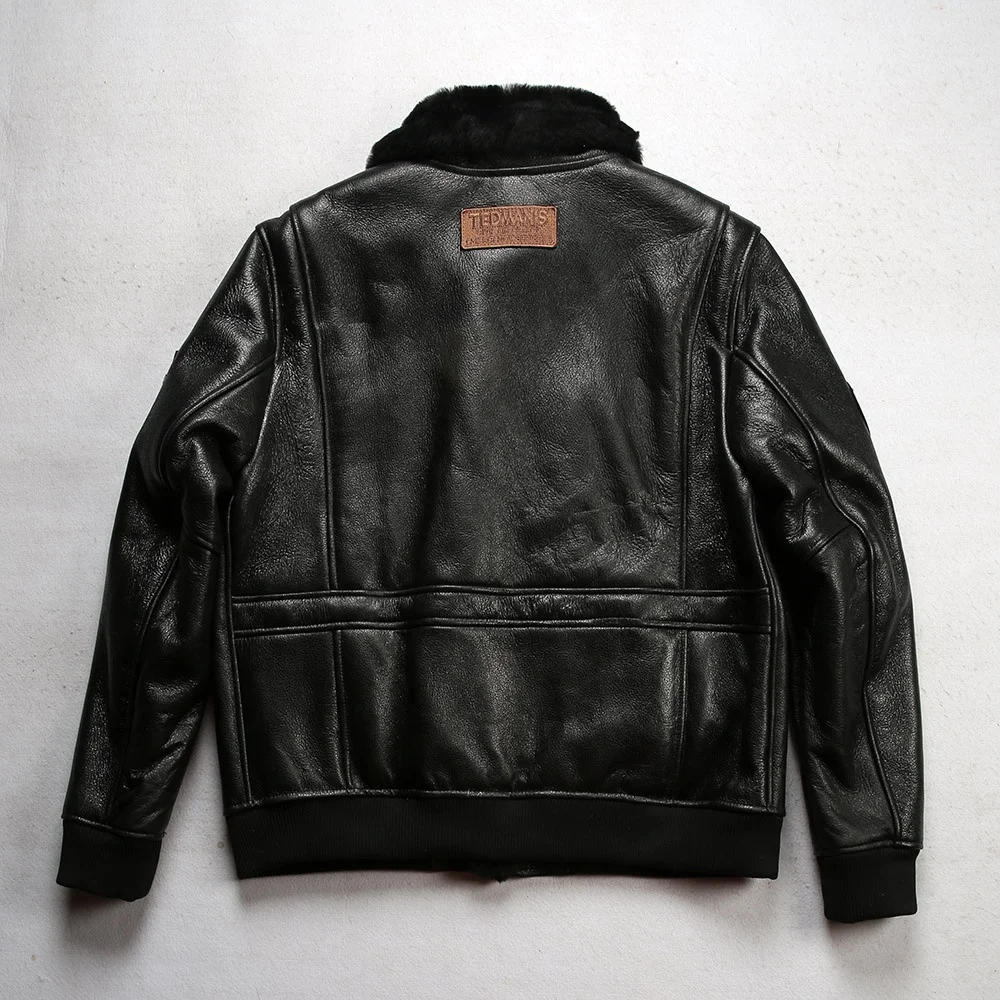 Men's Genuine Leather Bomber Jacket With Sheepskin Fur Lining_voghion.com