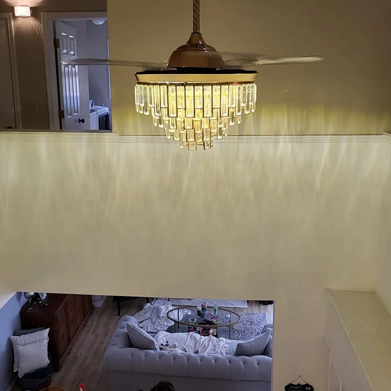 42 Pollici 3-Colore Cristallo Ventilatore da Soffitto Candelabro con Controllo Remoto 754G Ventilatore a Montaggio Diretto con Motore DC Tipo Interruttore Controllo Remoto