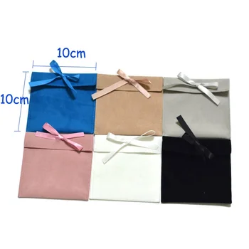 Custom Size&color Suede Velvet Envelope Flap Jewelry Pouch with Ribbon Bow