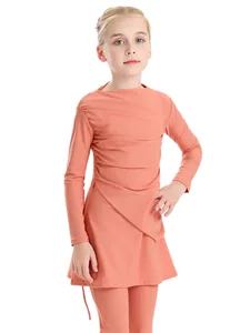 New Girls' Conservative Three-Piece Burkinis 3 Piece Set with Pants Breathable Quick Dry Beachwear Muslim Swimwear