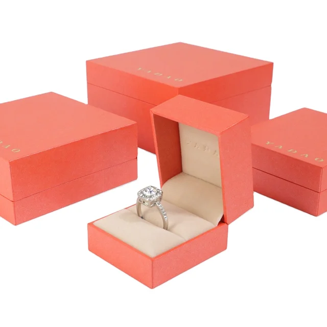 Advanced Orange Square Pattern Ring Box Gift Set Free Ear Nail and Necklace Jewelry Boxes