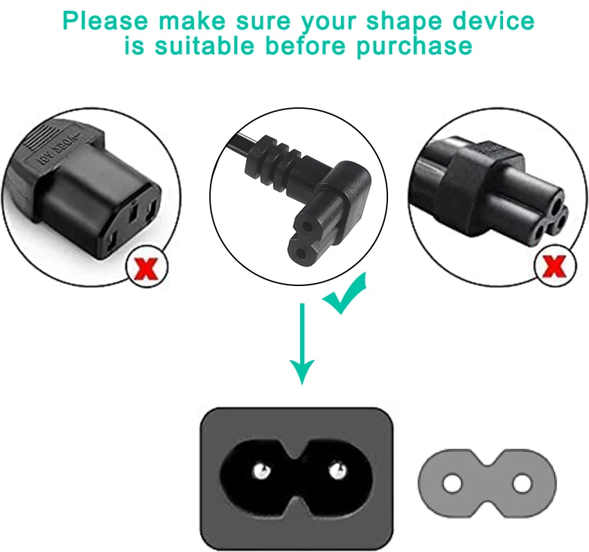 Replacement European 2 Pin Ac Cee7/16 Iec320 C7 Figure 8 Connector ...