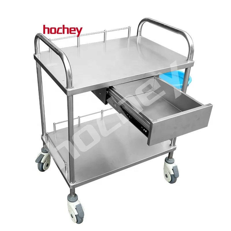Hochey товары медицинского назначения Сертификация Евросоюза (2 уровня клиника Тележка из нержавеющей стали с выдвижным ящиком и ведро