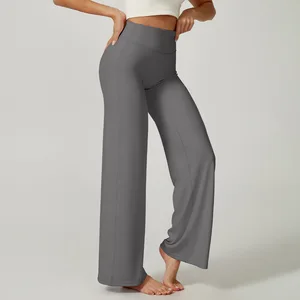 Custom Design Butt Lifting Breathable Sports Bottom Middle Waist Font-Seamless Flare Legging for Women