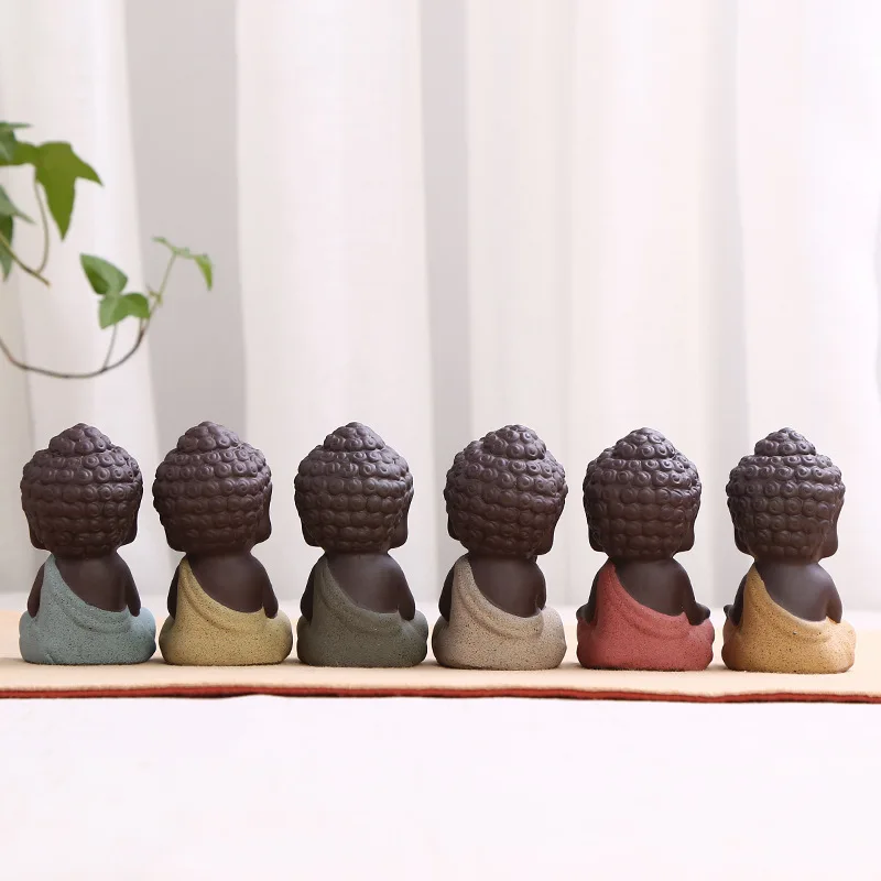 Набор из 6 керамических милых статуй Будды с орнаментом монахи для украшения дома