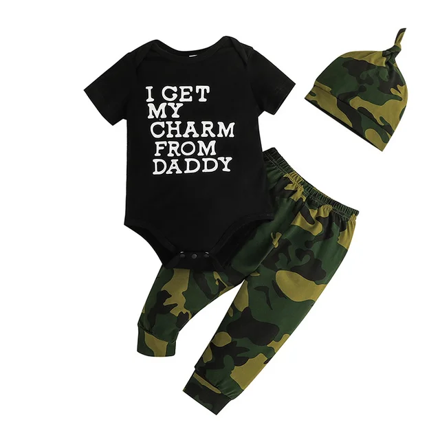 3PCS/set casual New Baby Letter Printed Triangle Romper baby boys romper clothes set