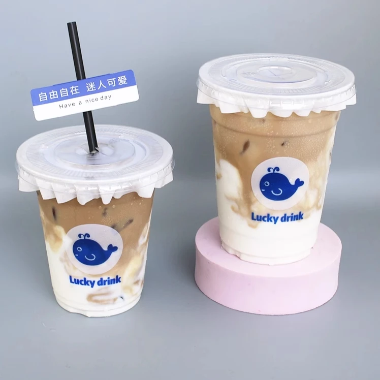 Custom Logo 8oz 10oz 12oz 16oz 20oz 24oz PET Plastic Cups with Lids Disposable Boba Bubble Tea Cups for Cold Drinks and Milk Tea