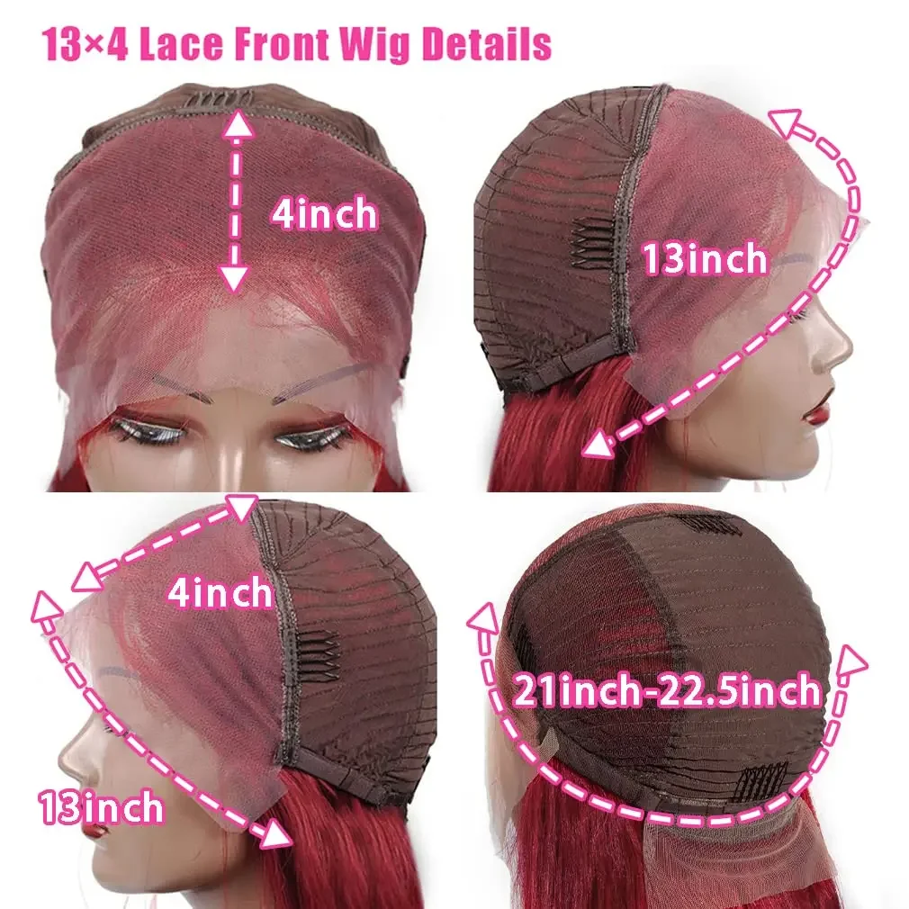 30 Zoll Burgunderrote Lace-Front-Perücke aus Echthaar, 13 x 4, vorgezupft, glatt mit Babyhaar, 150 % Dichte, für Frauen_voghion.com