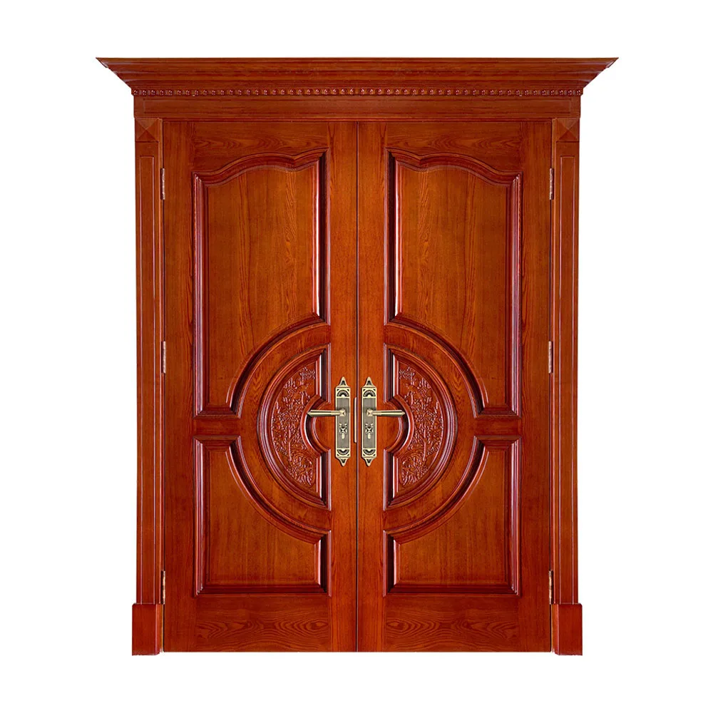 Indian Solid Timber Door Entry Model Teak Wood Panels Carved Main Front Double Door Design for House