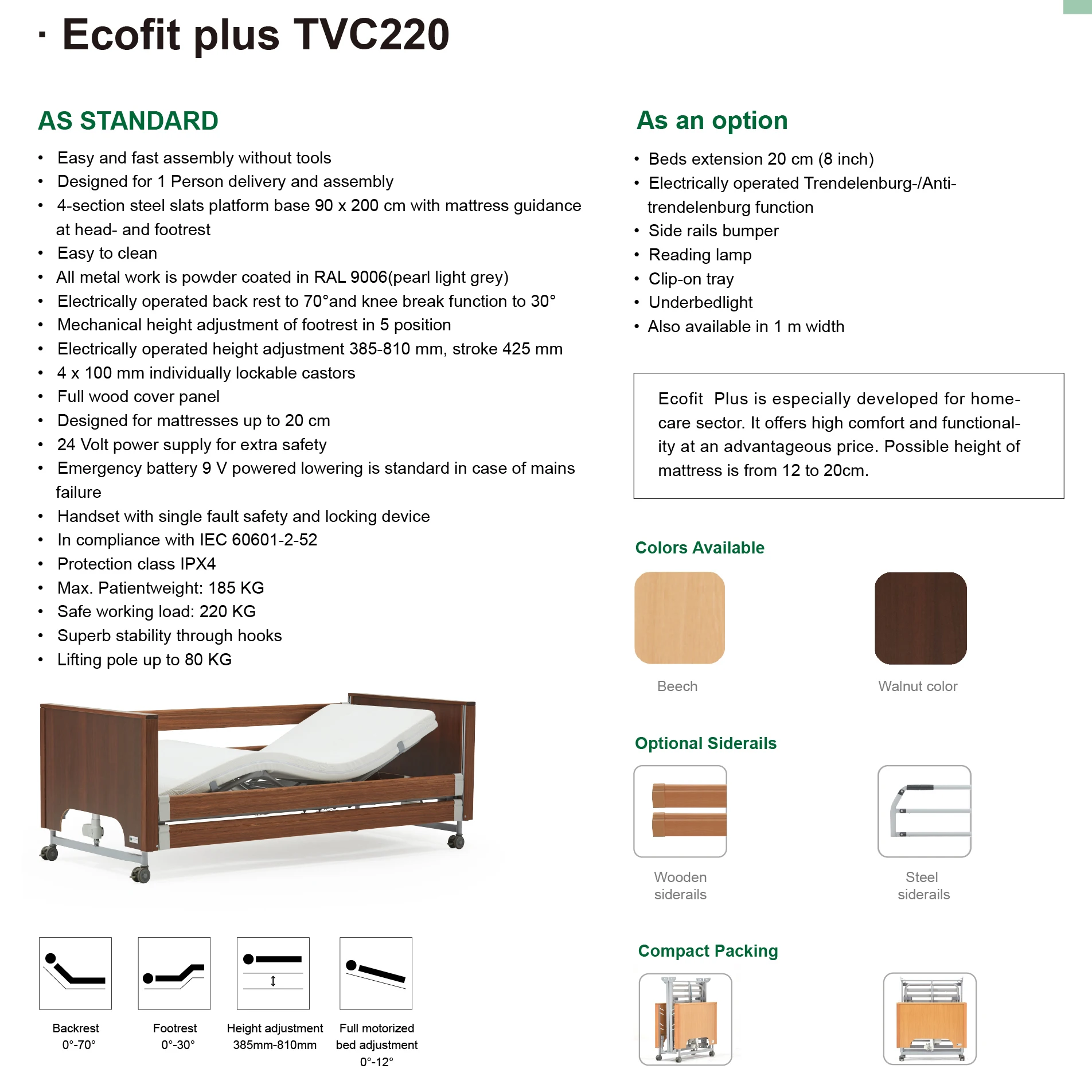 Tekvorcare Nursing Home Bed Adjustable Height Adjustment 385700mm
