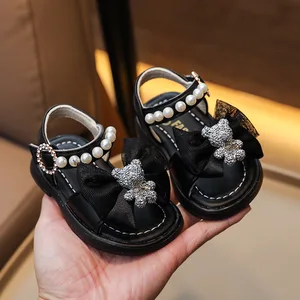 Baby Walking Girl Princess Sandals 0-3 Years Old Soft Bottom Summer Girls Princess Sandals Pearl Girls Baby Sandals