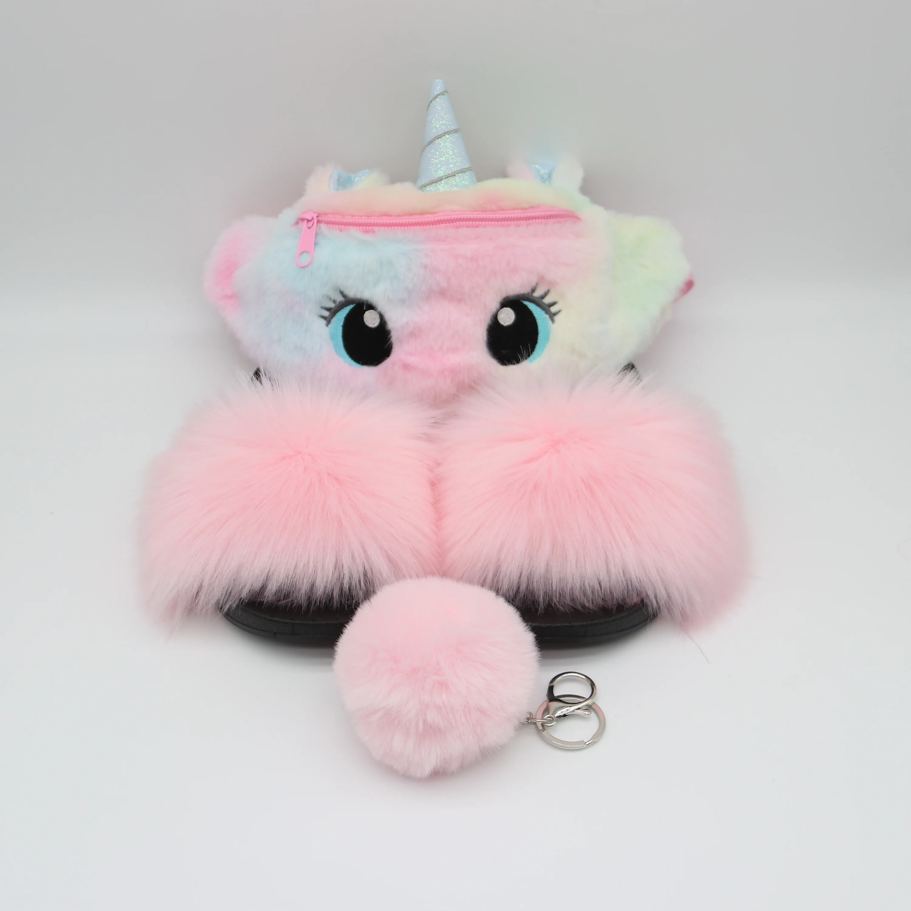 Детская сумка через плечо фиолетового цвета для девочек, забавная сумка с мультяшным единорогом, пушистые плюшевые меховые сланцы