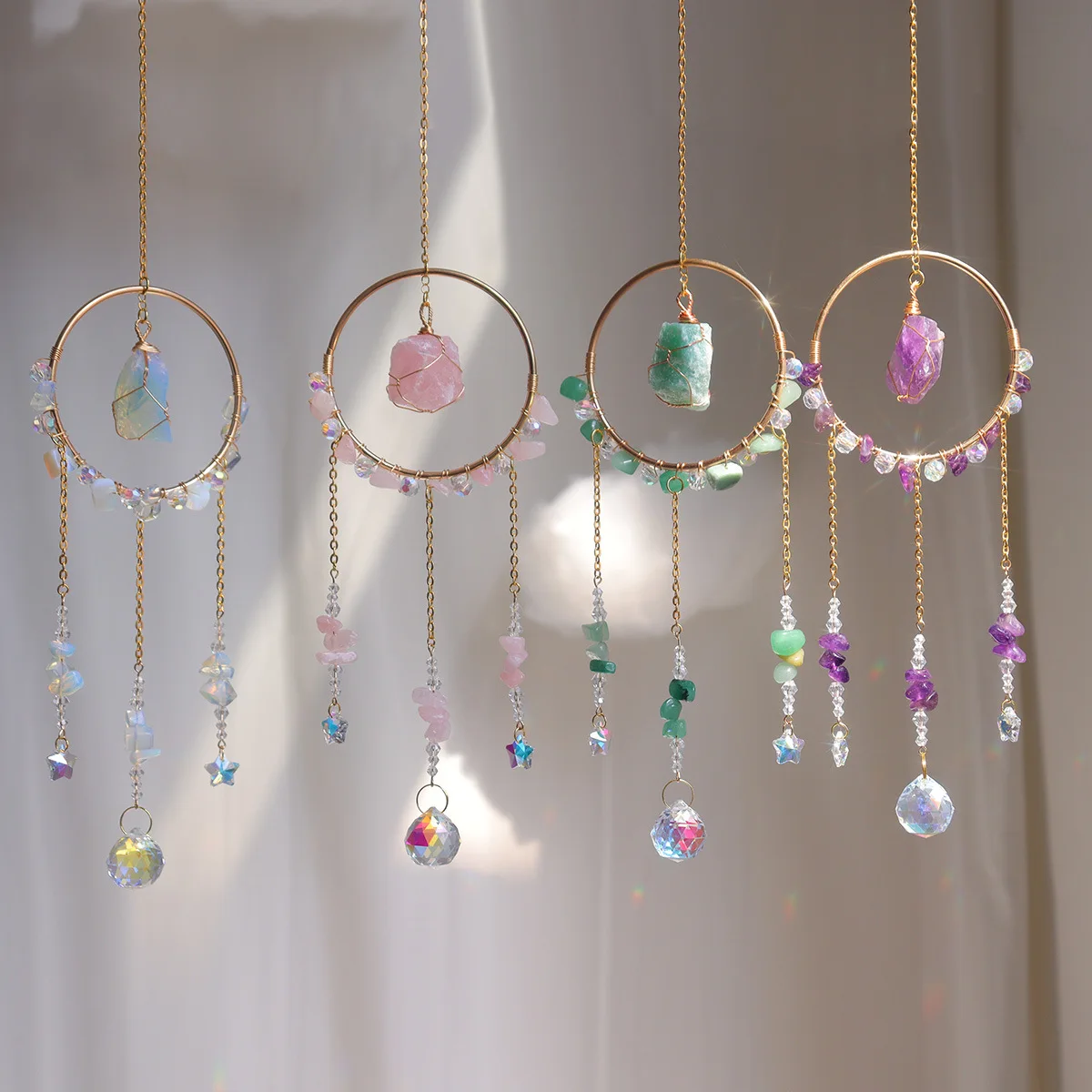 Handmade Rose Quartz Sun Catcher With Nature Stone Home Decor Wall Hanging Car Ornament Amethyst Suncatcher Super Handctafts