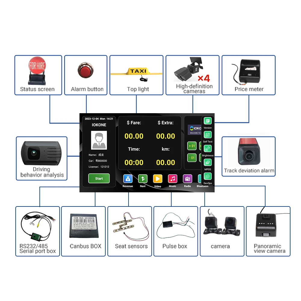 IOKONE 10-Inch Taxi Intelligent Multifunction Integrated Terminal(2+32): Multifunction Navigation and GPS