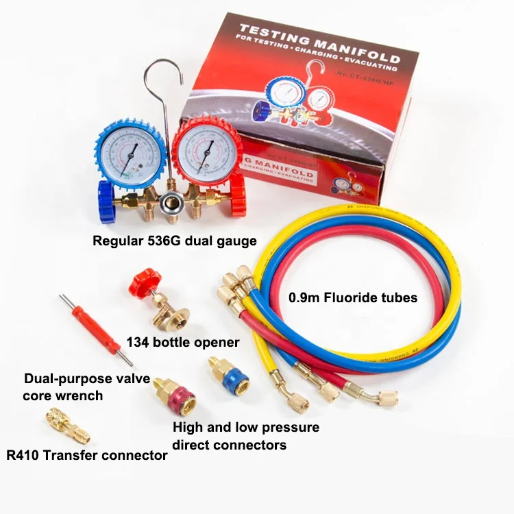 R32 R12 R22 R134A R502 Refrigeration 3-Way HVAC AC Diagnostic Manifold Pressure Gauge Set for Car Air Conditioning Conditioner