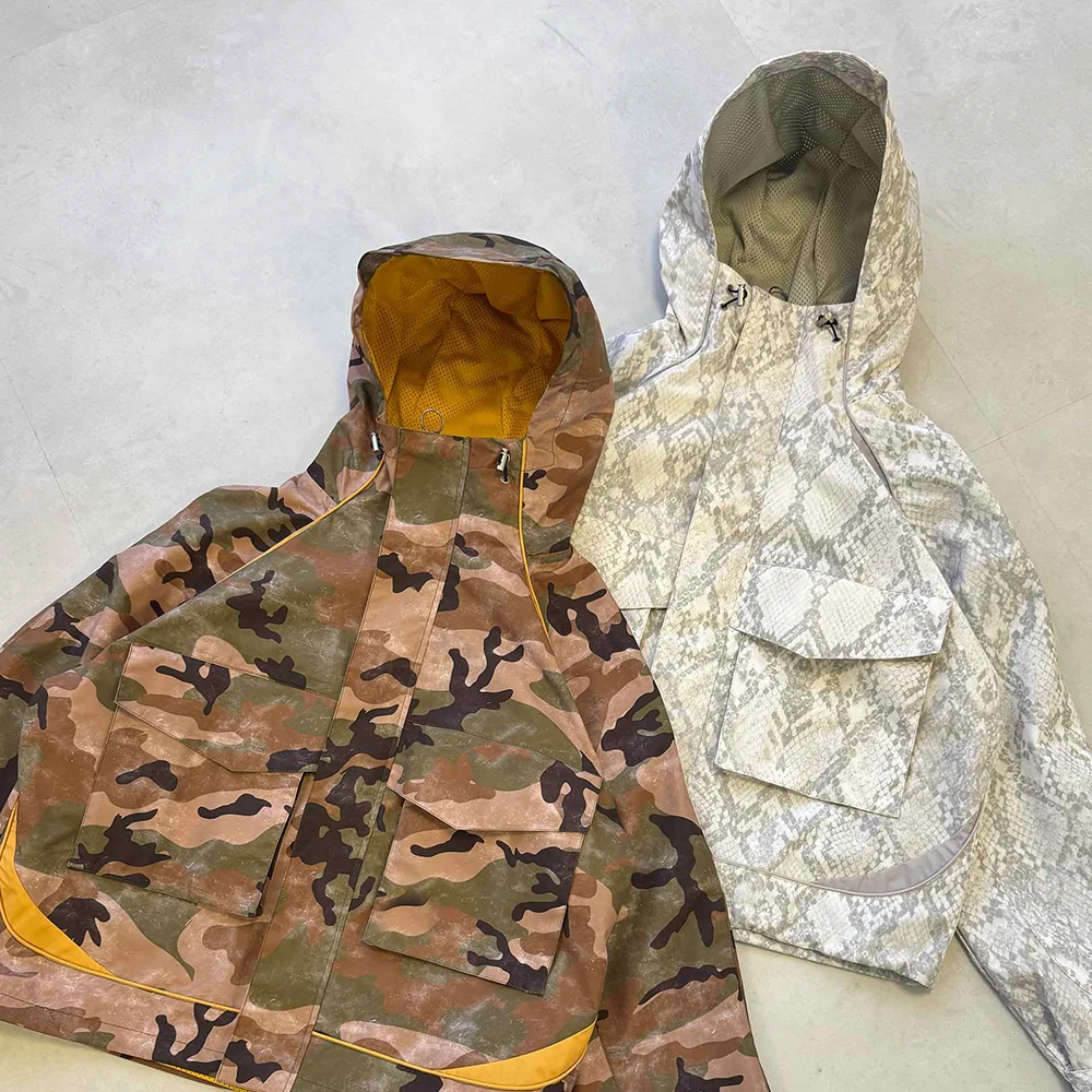 Manufacturer Custom Printed Men's Camouflage Camo Cropped Boxy Polyester Nylon Windbreaker Track Jacket with Hood Men details