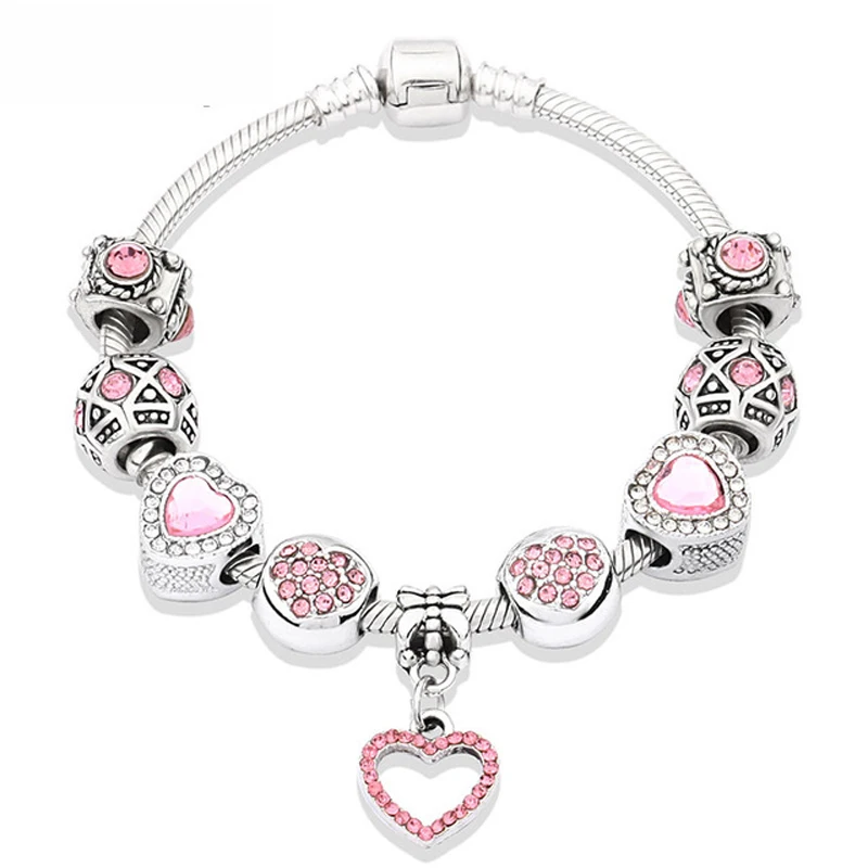 Pink heart bead bracelet necklace & earrings