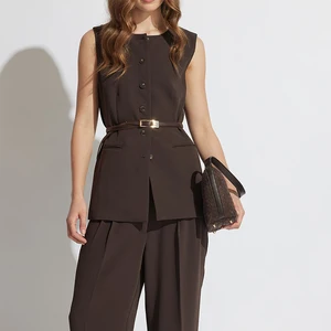 Custom Women's Single-Breasted Crew Neck Sleeveless Suit Top Worsted Fabric Polyester/Cotton Breathable