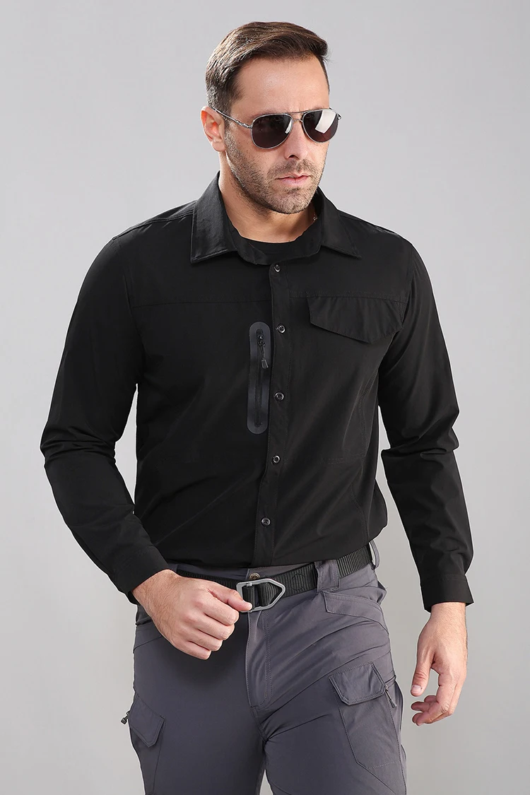 Men's Full Sleeve Quick Dry Casual Shirt Elastic Stretchy Formal Shirt Long Sleeve for Hiking Climbing Hunting Tactical Shirts