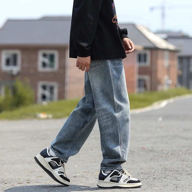 2025 Spring New Style Washed Vintage Jeans Men's Spring Autumn Loose American Straight Boys Trend Long Pants for Sale