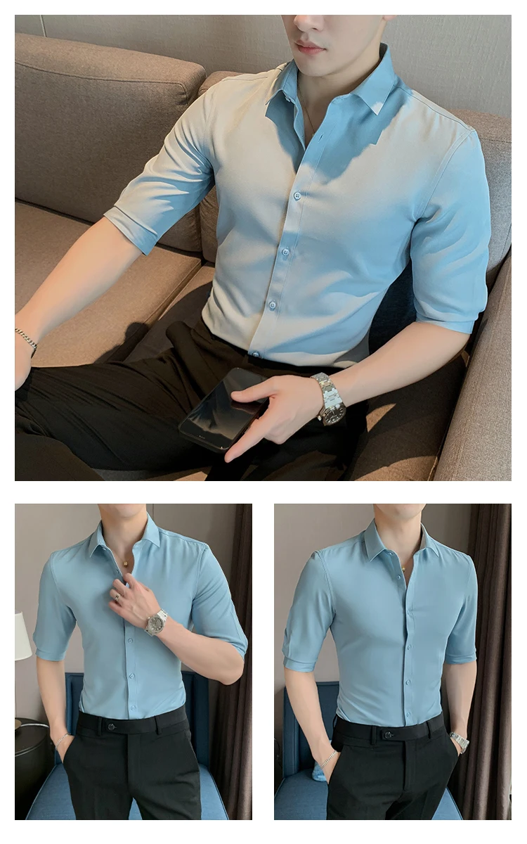 Factory Wholesale Direct Selling Slim Fit Men Dress Shirt Half Sleeve