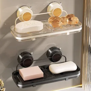 Vintage Style Wall-Mounted Soap Holder Suction Cup Double Compartment Soap Storage Rack for Bathrooms