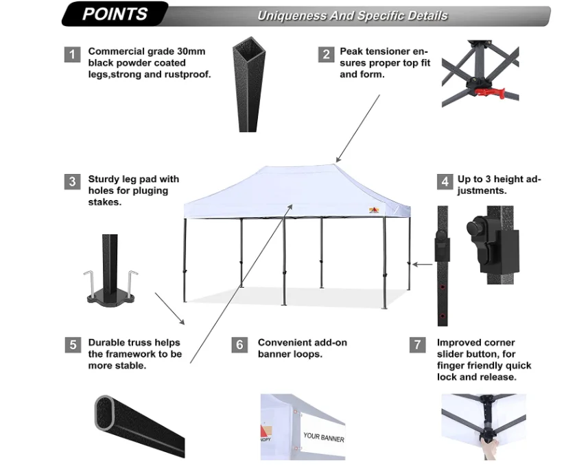 10x20 Custom Tent Pop Up Canopy Tent 10x20 Carport Waterproof Outdoor Party Tent with Removable Walls and Wheeled Bag