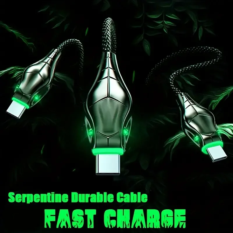 Manufacturer Snake LED Data USB Cable With Snake Design Mobile Phone PD Fast Charging Cables USB to Micro Type c Cable Tipo C